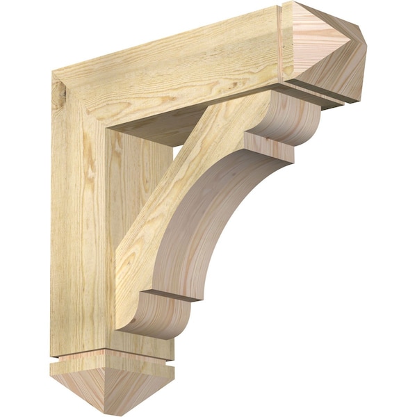 Ekena Millwork Olympic Arts and Crafts Rough Sawn Bracket w/ Offset Brace, Douglas Fir, 8"W x 28"D x 28"H BKT0806X28X28OLY03RDF - main